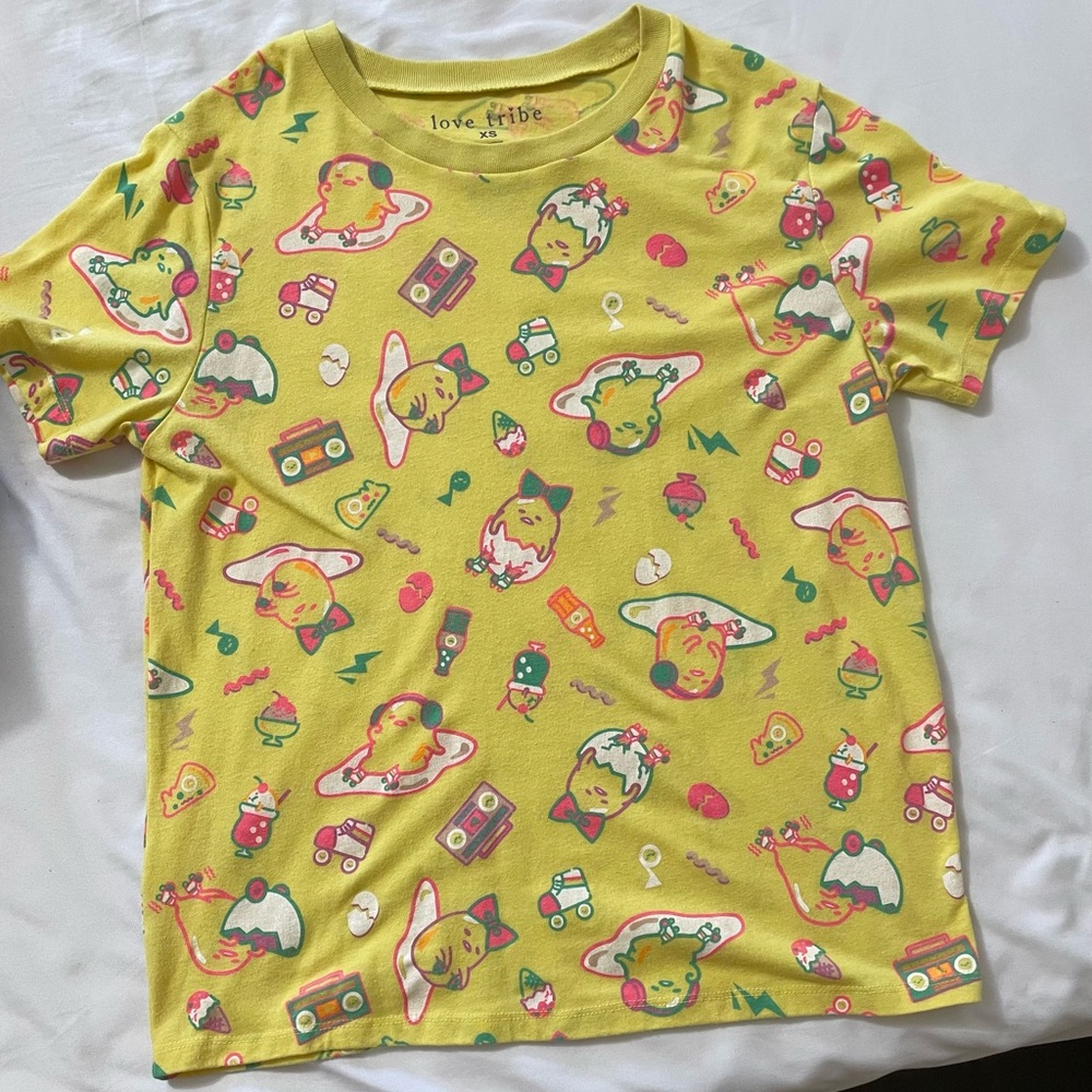 Love Tribe Yellow Cartoon Print Short Sleeve Tee